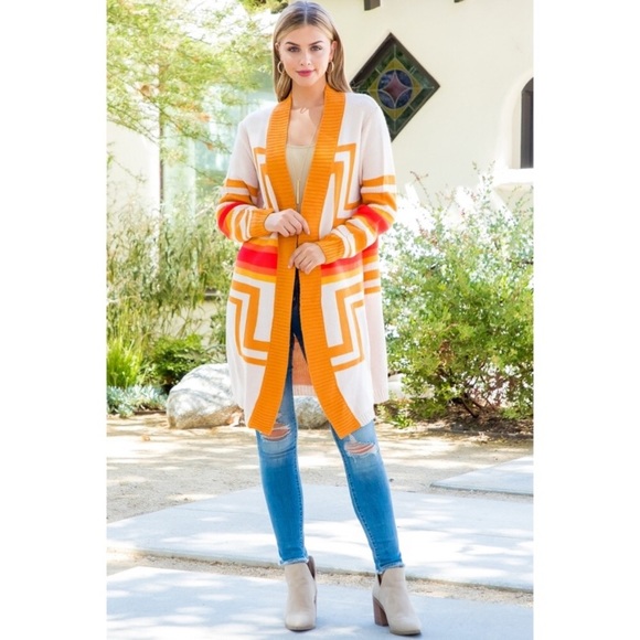🧡Amazing tribal pattern open cardigan in cream+orange+gold | Size M - Picture 7 of 12
